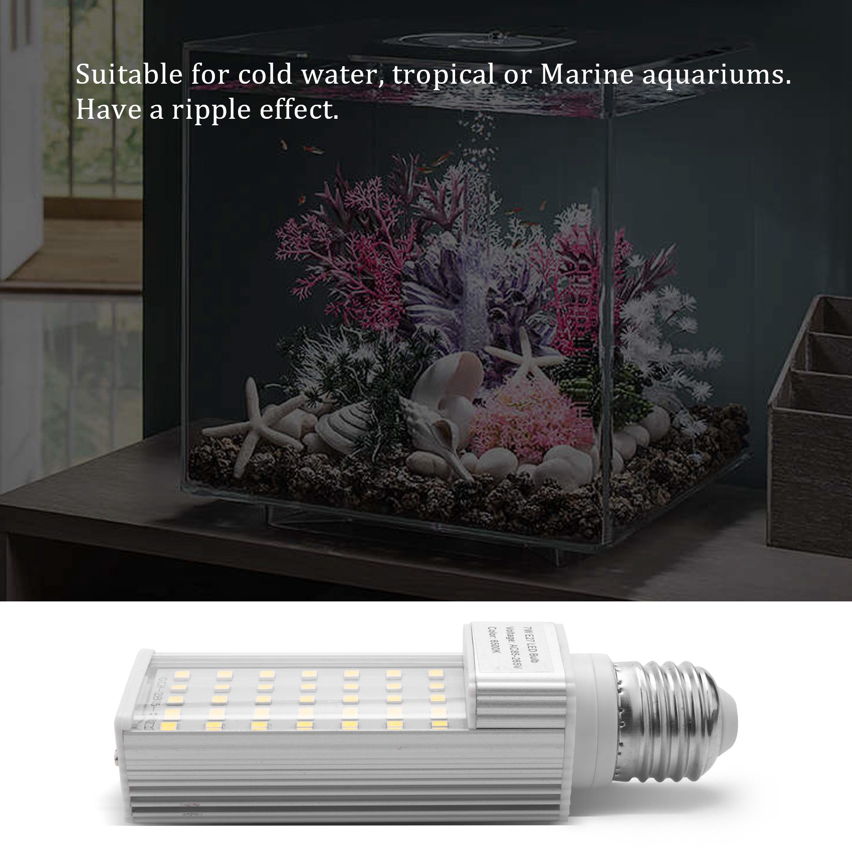 Aquarium Plant Light - A56P-Fishpod ไฟปลูกต้นไม้สีขาวสำหรับตู้ปลา 7W หลอดไฟ LED สำหรับเลี้ยงปลาและปะการัง