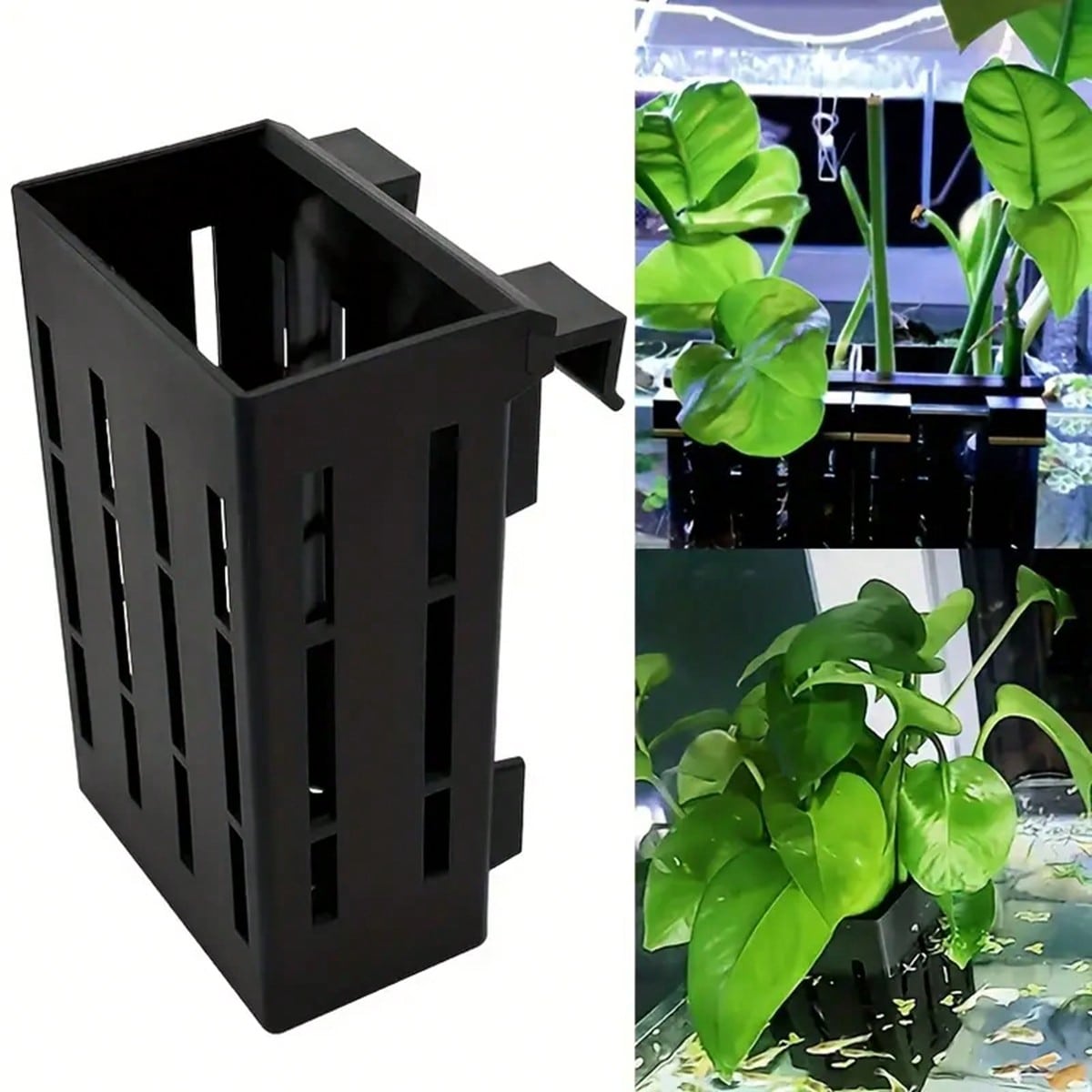 Aquarium Plant Holder - พิพิธภัณฑ์สัตว์น้ําผู้ถือพืชตะกร้าพลาสติกสีดําพร้อมคลิปสําหรับถังปลาพืชน้ํา Fixing การติดตั้งที่มั่นคง